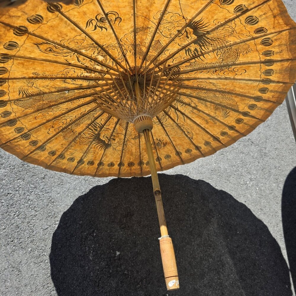 Vintage Bamboo Japanese Parasol - Paper Umbrella - RARE - MCM Handmade *Flawed - Picture 3 of 11